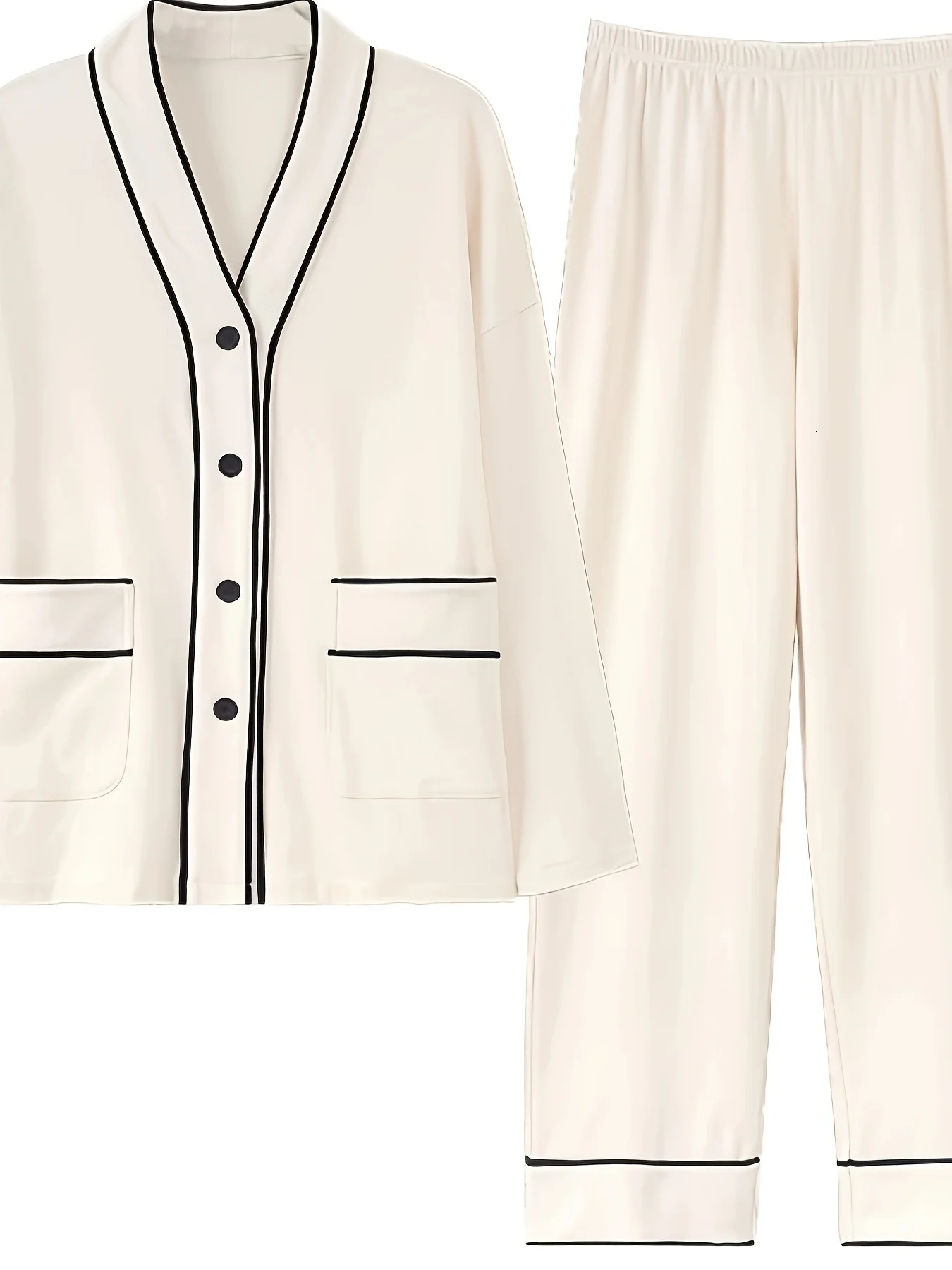 2Piece Womens Pajama Set for Autumn Minimalist ColorBlock VNeck Elegant Cardigan n Premium Loungewear 251029