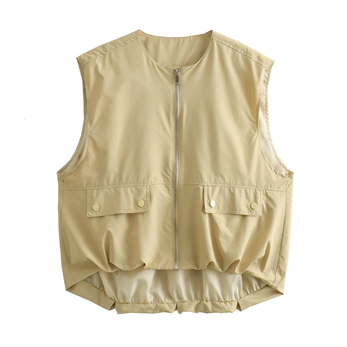 MUJER Ruched Sleeveless Vest Women Zip Loose Summer Vests for Women Streetwear Womens Jackets Holiday Casual Vest Top Women 251029