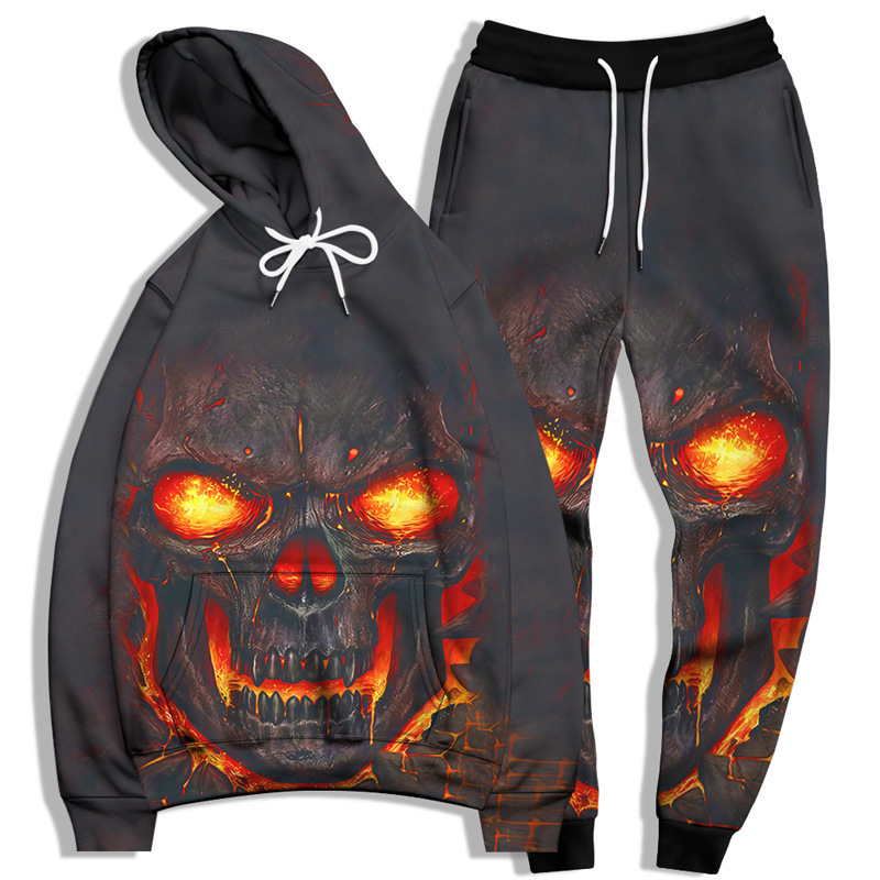 New designer fashion men's sportswear skull digital print hoodie men's fashion brand hoodie set