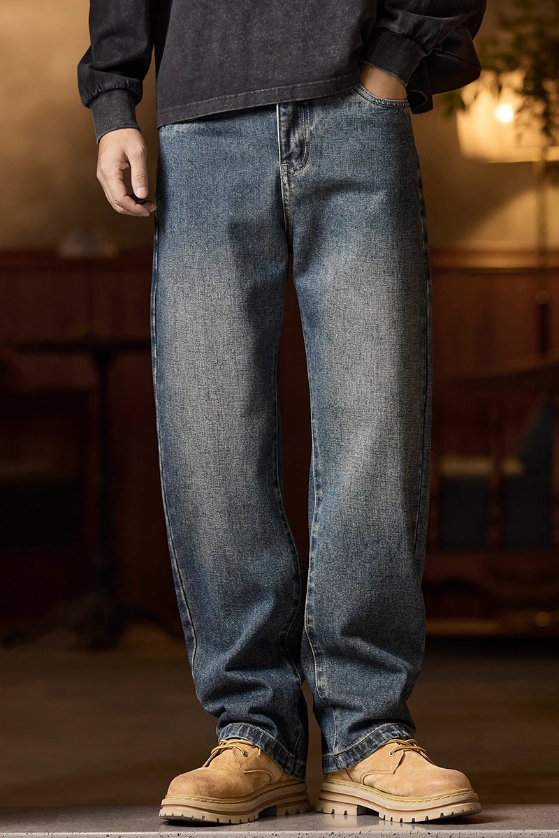Mens Elastic Waist Jeans Relaxed Fit Mens Blue Jeans with Elastic Waist with Zipper and Button 251029
