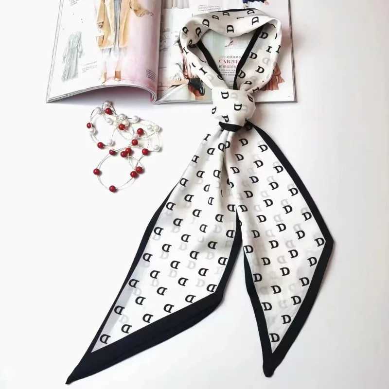 13x145cm letter printed streamer womens fashionable satin silky touch neck scarf clothes packaging decoration scarfW251029