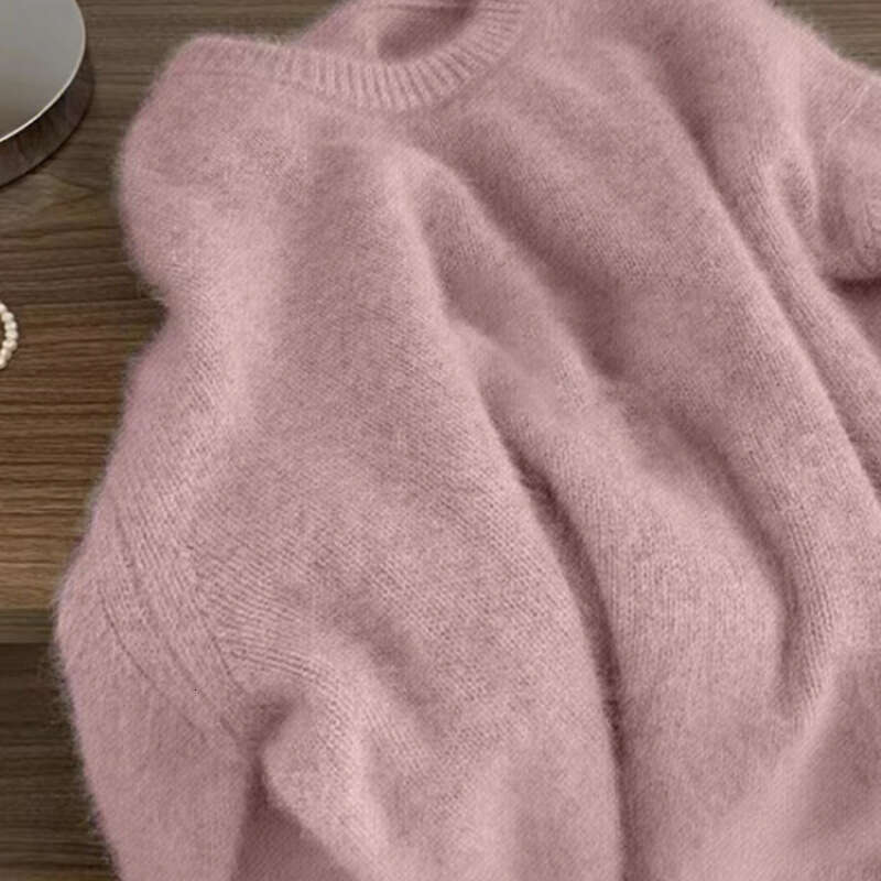 Women's Sweater Pullover Solid Loose Neck New Soft Alpaca Female Tops Woman Knitwear Jumpers Spring Autumn Soft and waxy imitation raccoon fleece