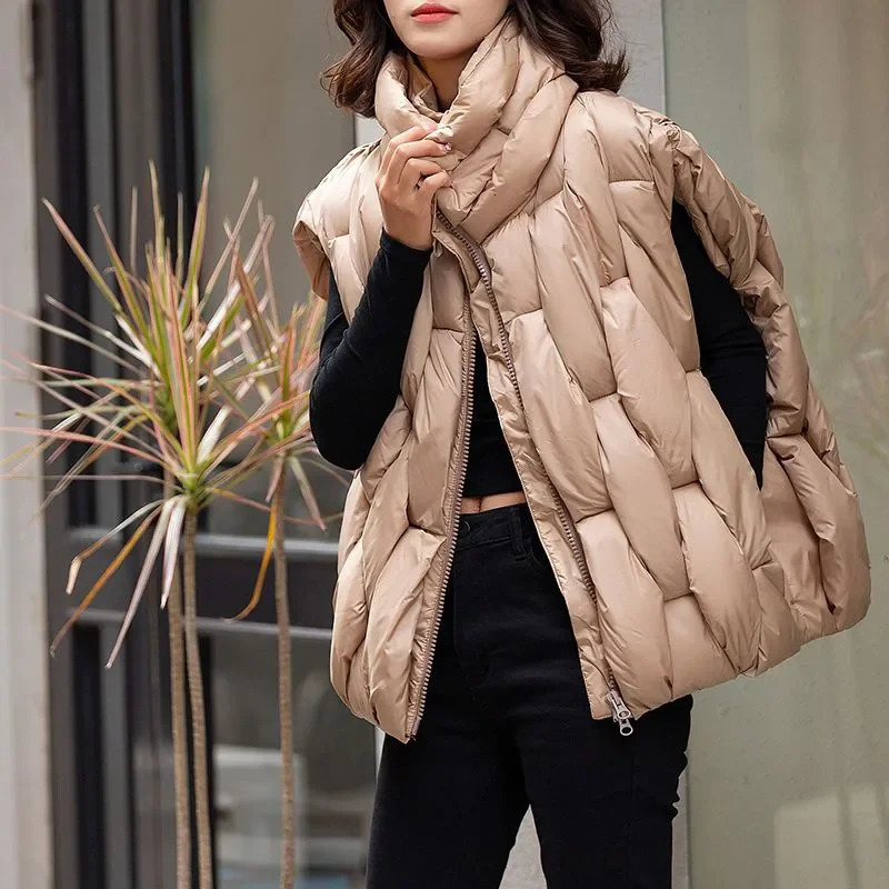 Women Thick Vest y ner Square Weave High Collar Warm Casual Oversized Puffer Bubble Sleeveless jacket 251027