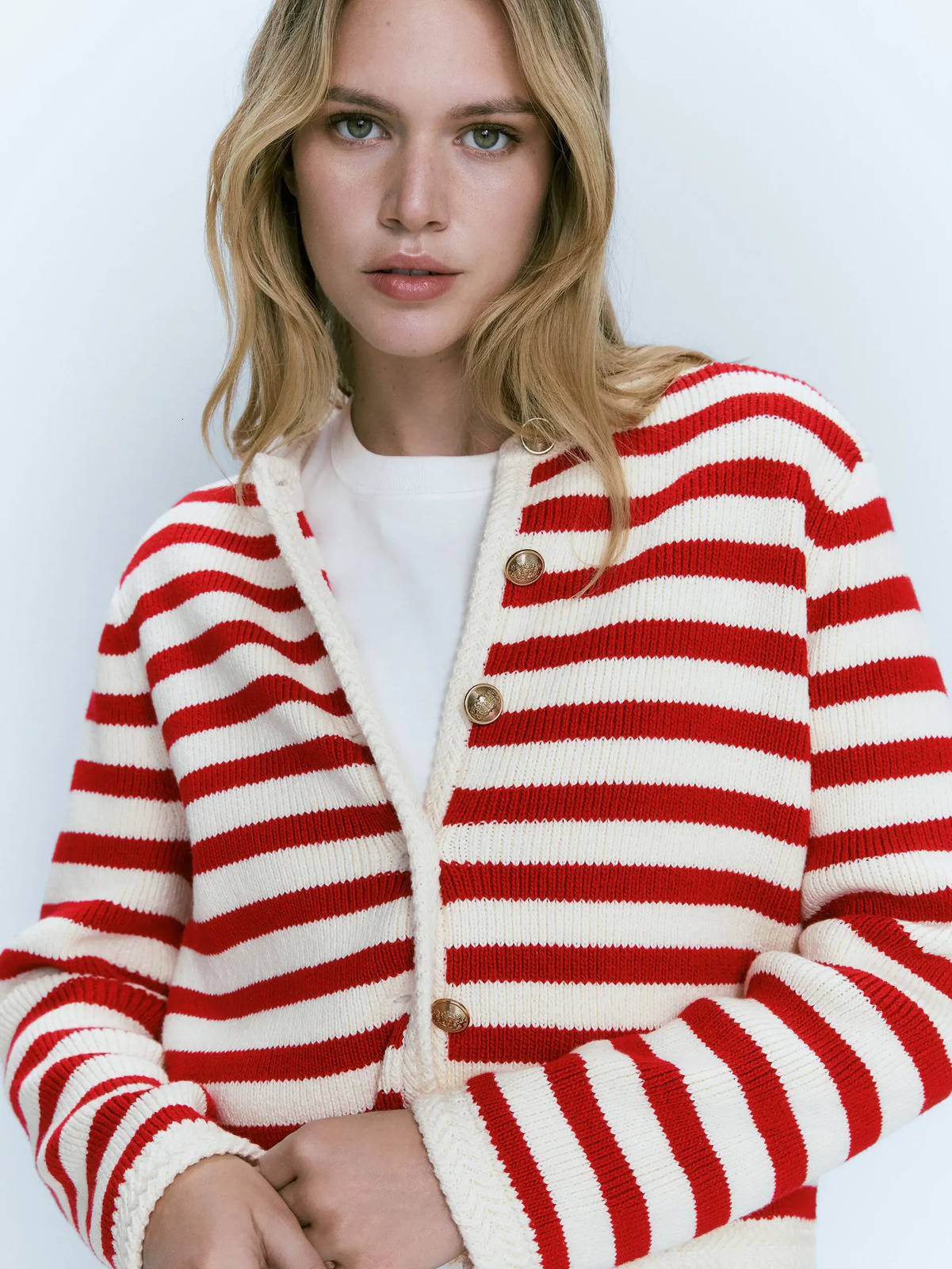 Ethereal MD womens spring style of Slimfit buckle classic striped cardigan for women 251013