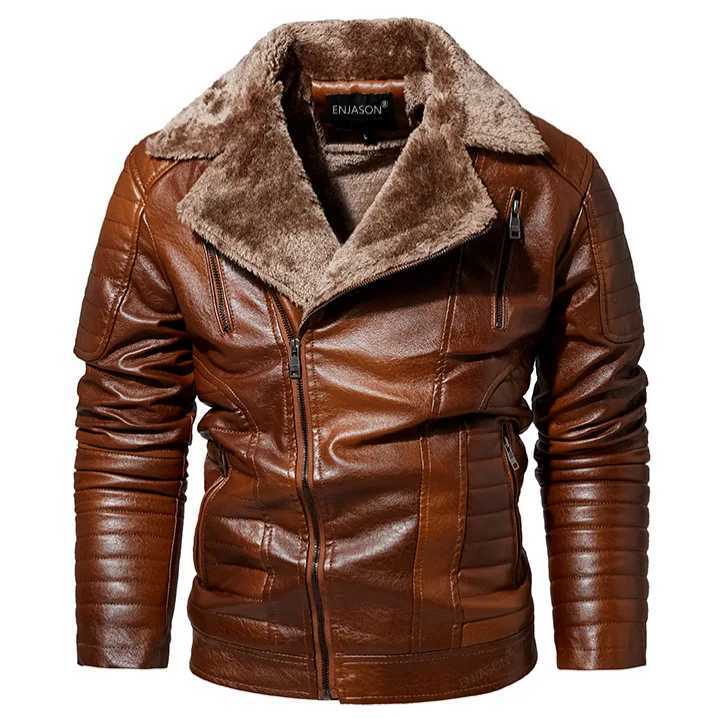 New 2025 Mens Winter Casual PU Leather Fleecelined Lapel Zipper Warm Motorcycle Jackets Male Vintage Jacket Outdoor CoatsT251029