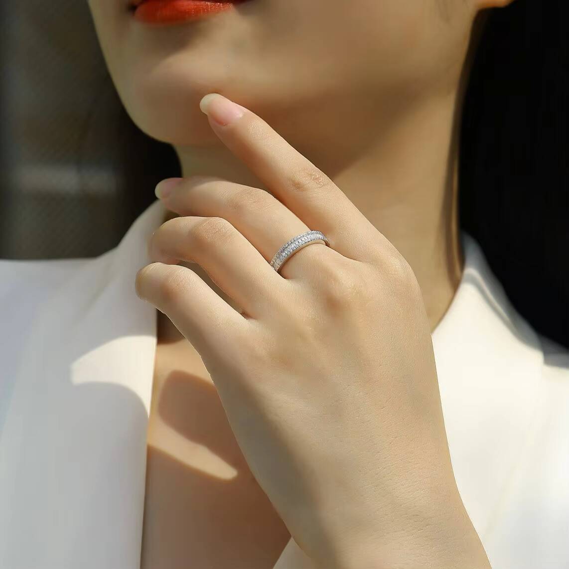 Hip Hop Style Baguette D VVS Moissanite Diamond 925 Sterling Silver Cuban Engagement Rings Wedding Party Trendy Design Women Men