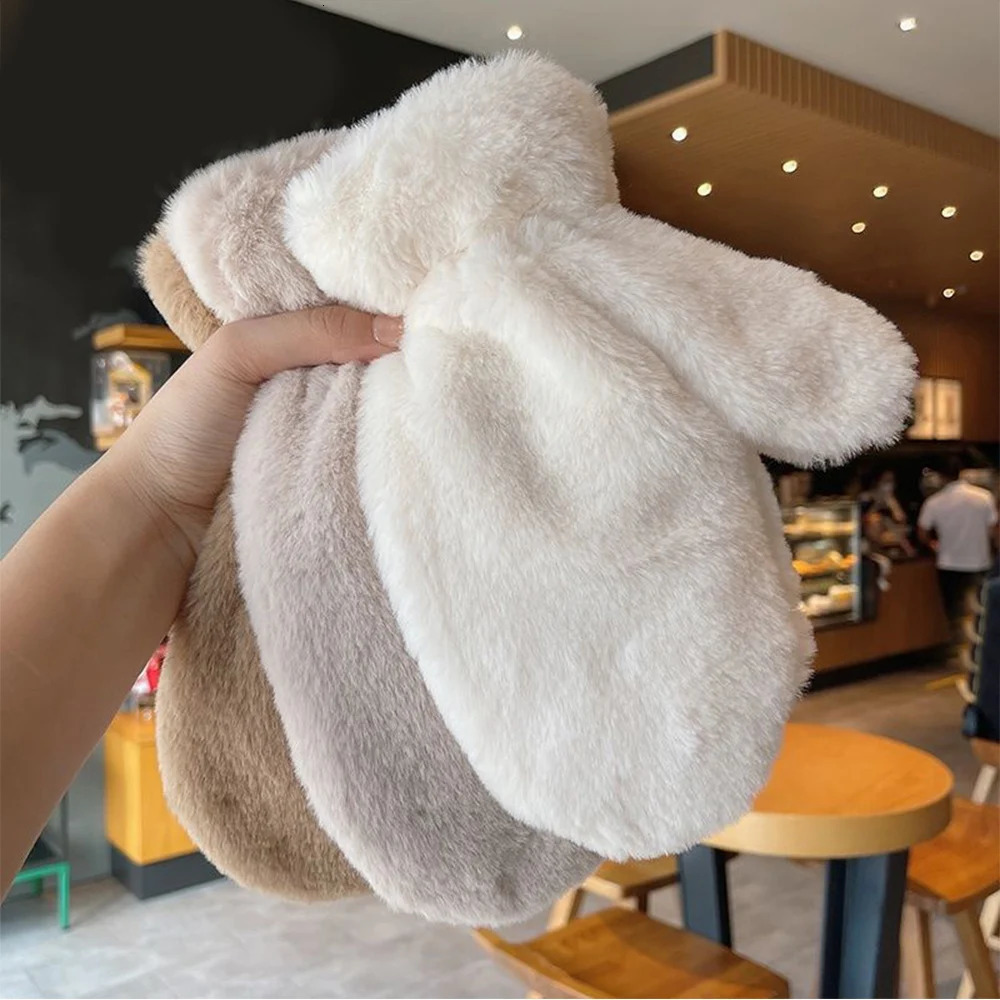 Thicken Plush Soft Winter Fingerless Gloves Women WarmFur Fuzzy Mittens Cold Protection Velvet lining Outdoor Fluffy Gloves 251029