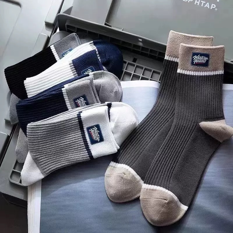 Designer socks men's mid length socks trendy and versatile all season socks casual cotton socks sweat absorbing and odor proof business letter me