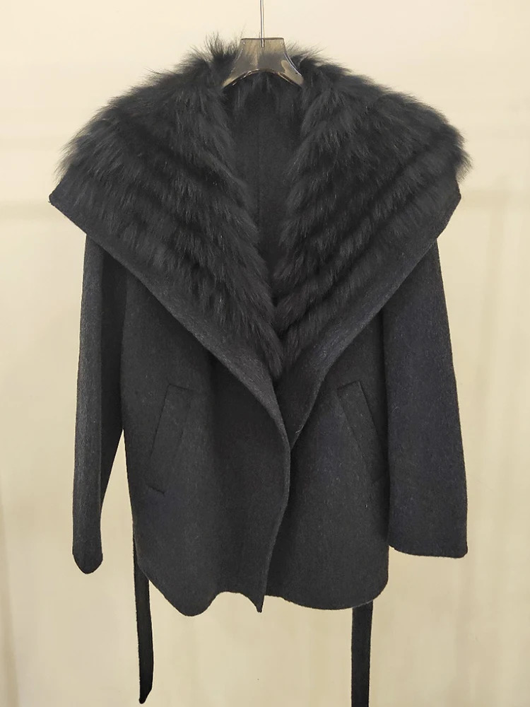 2025 Autumn Winter Real Fox Fur Coat Ladies Outwear Women Female Cashmere Natural Fur Wool Jacket Woolen Jacket 251029
