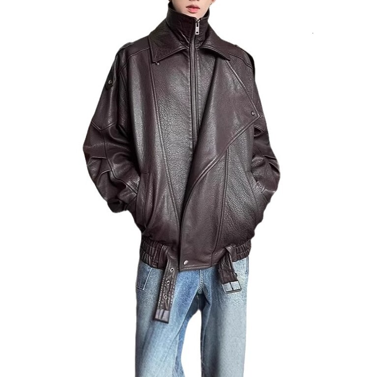 Vintage Stylish Leather Jacket For Men Youth Motorcycle Jacket Pilot Leather Designer Jacket Jacket Spring And Autumn Trendy Brand Loose Fit Coat