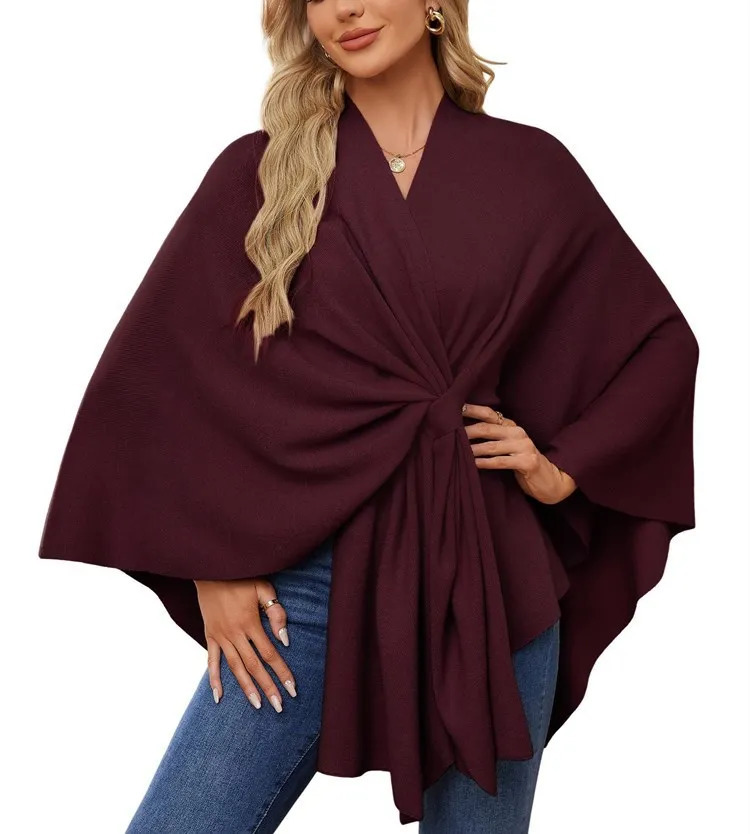 Elegant Shawl Wraps Soft Open Front Poncho Sweater Women Loose VNeck Cape Casual Solid Color Soft Open Front Poncho Bat Shirt 251029