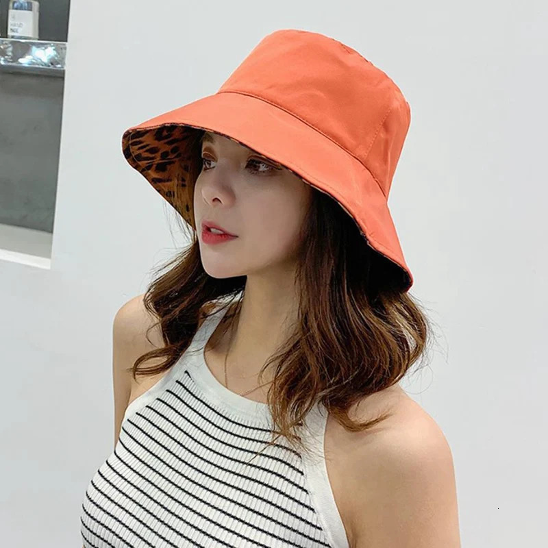 Leopard Reversible Bucket Hat Women Beach Panama Sun Hats Outdoor Wedding Party Summer Travel Caps Breathable Cotton Chapeau 251029