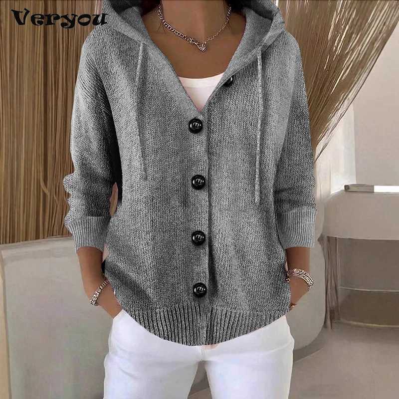 New Hooded Sweatshirt Women Long Sleeve Knitted Tops Cardigan Jacket Cross Border Button Sweater Cardigan Women Fashion CoatT251028