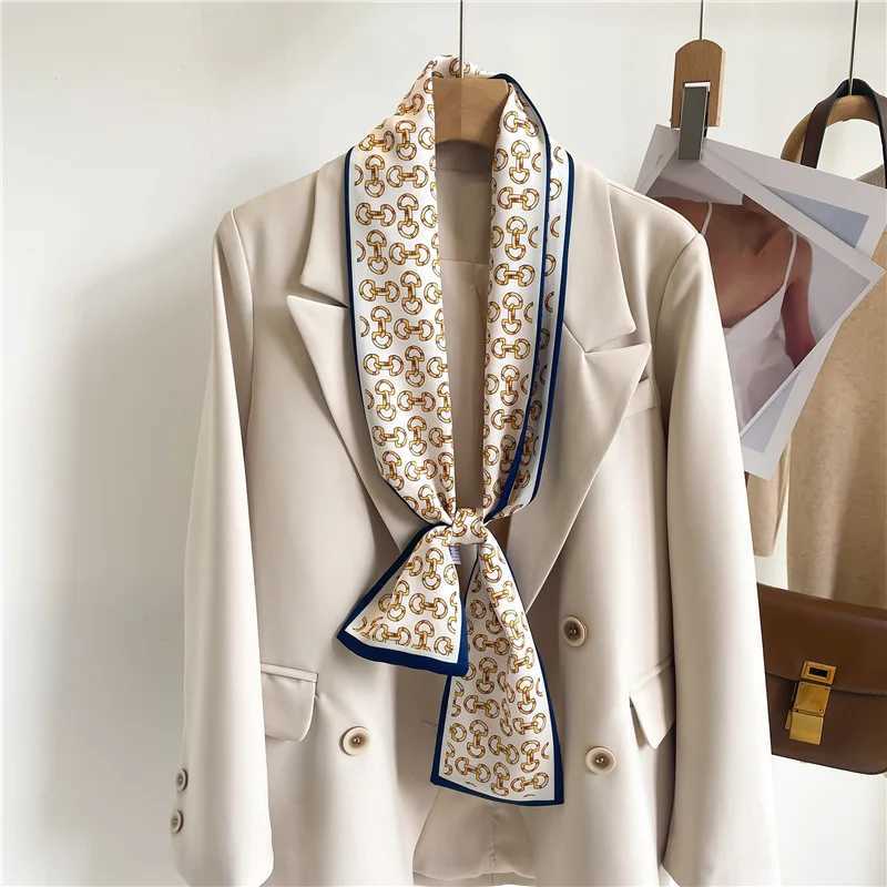 Women Hair Band 2024 Luxury Brand Silk Scarf Ribbon Suit Cravat Hijab Neckerchief Fashion Print Small Tie Neck Bag DecorationW251029