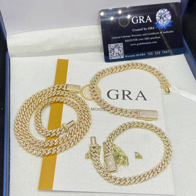 Wholesale 68mm 925 Silver Link Chain High Quality Iced Out Moissanite Cuban Chain Pass Diamond Test Moissanite HipHop Necklace
