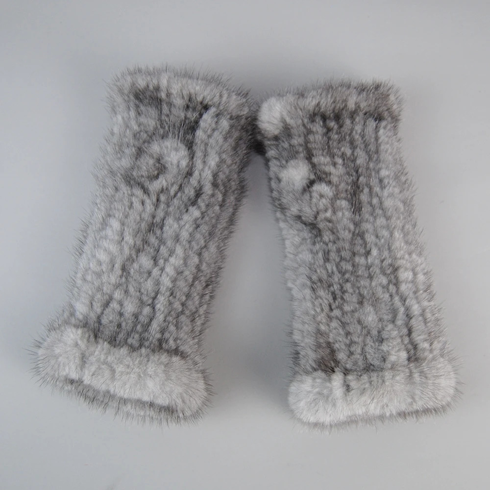 Lady Winter Real Mink Fur Gloves Hand Knitted Real Mink Fur Fingerless Gloves Women Warm Strong Elastic Real Mink Fur Mittens 251029