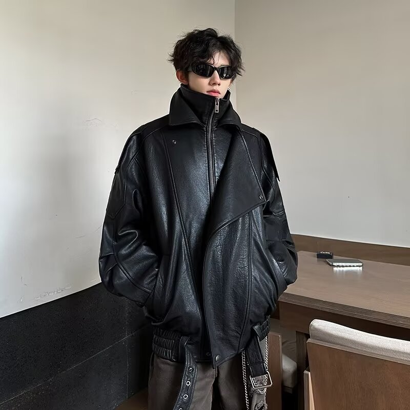 Vintage Stylish Leather Jacket For Men Youth Motorcycle Jacket Pilot Leather Designer Jacket Jacket Spring And Autumn Trendy Brand Loose Fit Coat