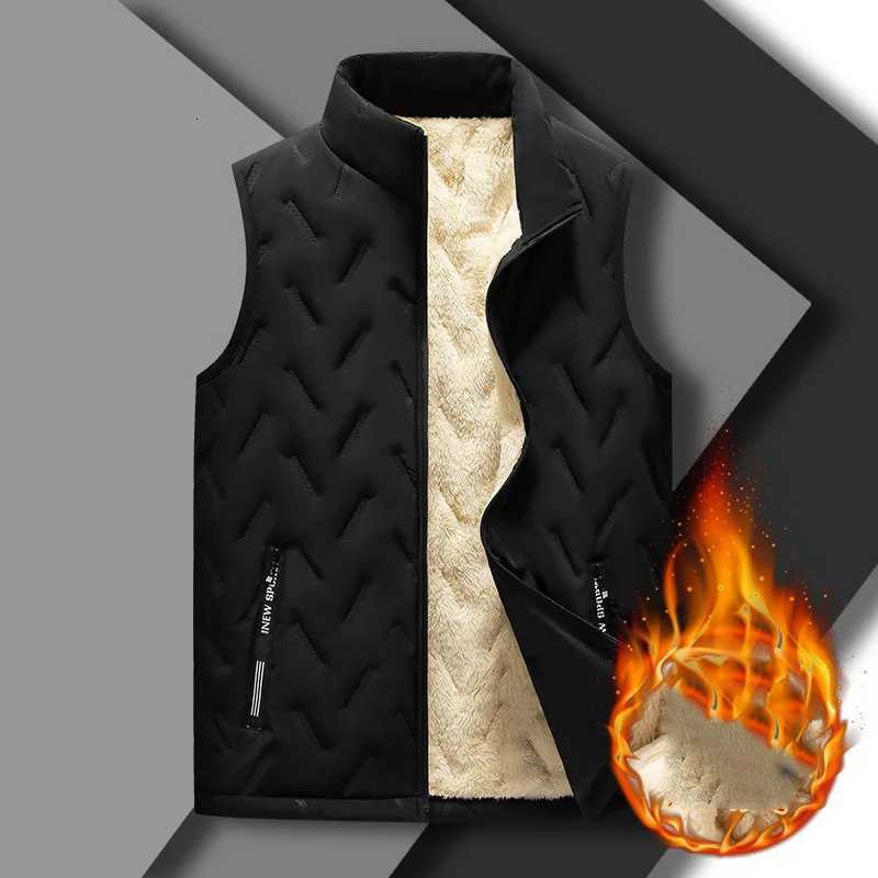 Winter Man Vest New Thicken Fleece Coldproof Stand Collar Male Waistcoat Simple Solid Color Zipper Sleeveless Versatile Coat W251029