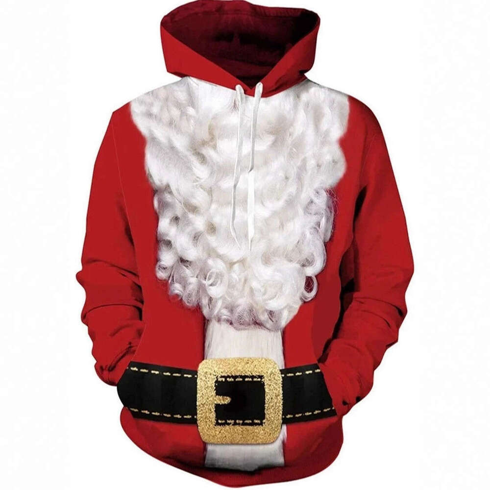 Mens Womens Christmas 3D Elf Father Christmas Print Hoodie Casual Long Slve Sweatshirt with Pockets