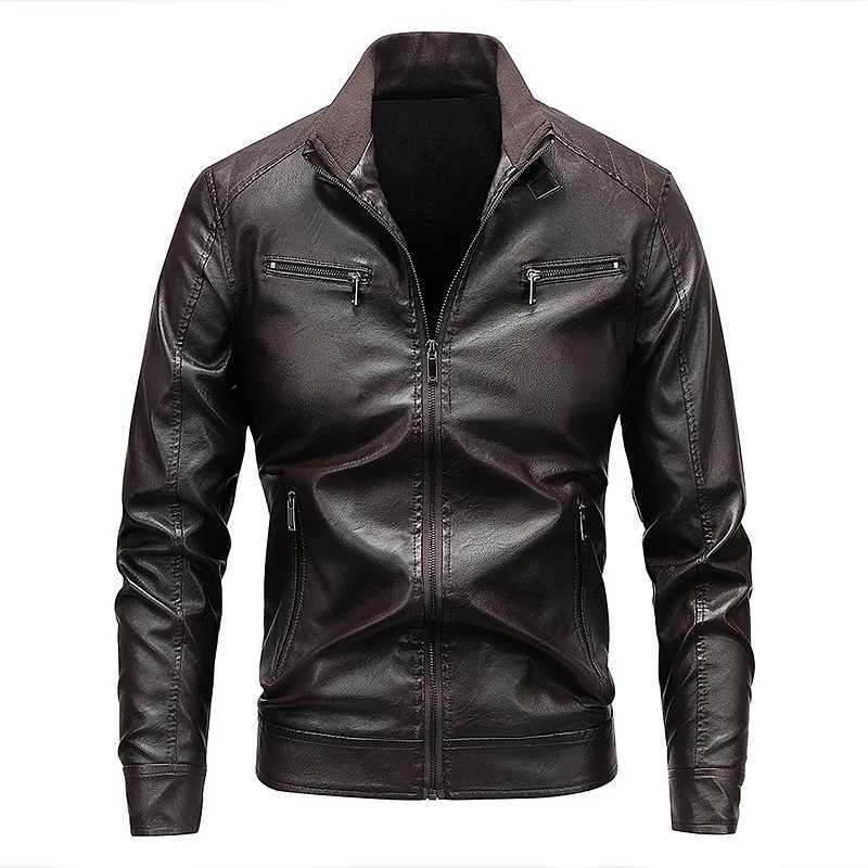 Autumn Winter Men Leather Coat Thicken Coldproof Motorcycle Punk Man Outerwear Stand Collar Long Sleeve Zipper Male JacketT251029