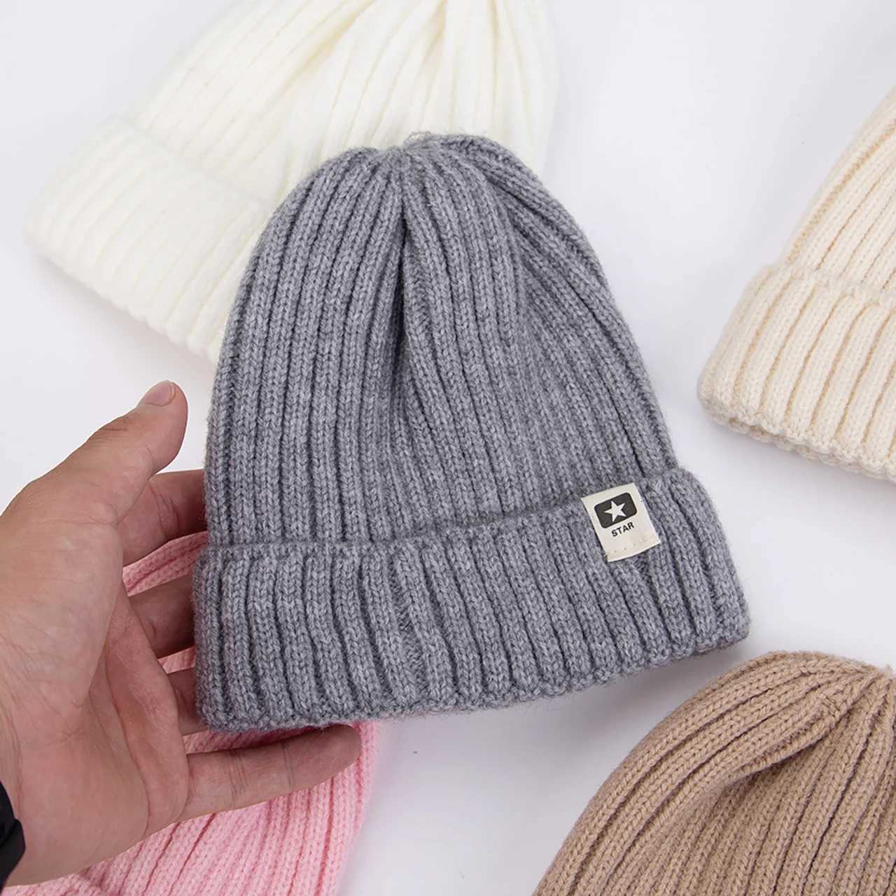 Solid Color Woolen Knitted Hat For Kids Warm Pullover Cap 410Year Girl Boy Baby Crochet Bonnet Winter Basic Children Beanies251028