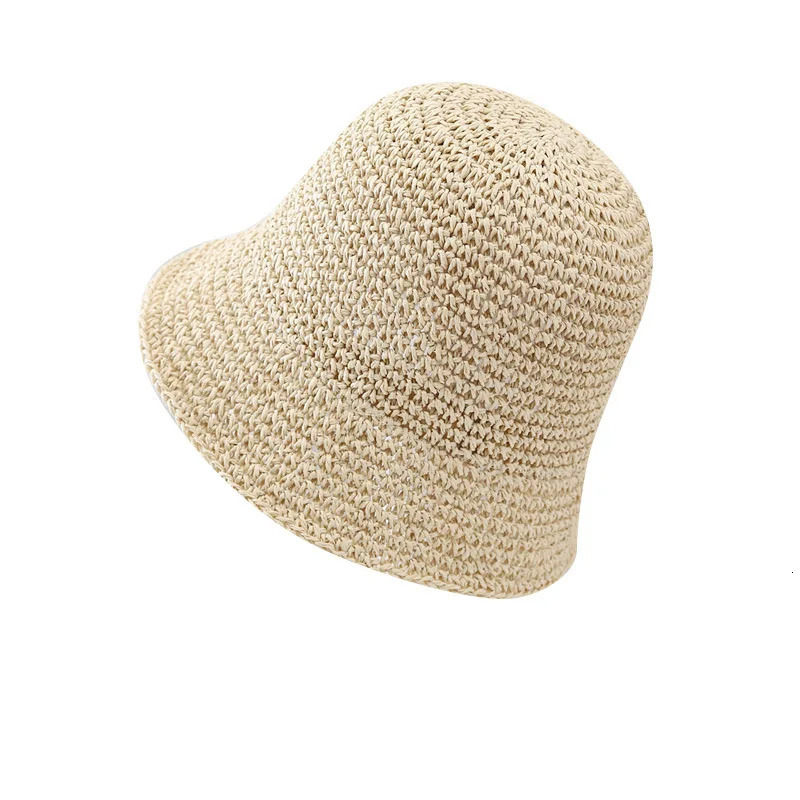 Simple Solid Handmade Crochet Bucket Hat For Women Outdoor Summer Sunshade Breathable Japan Style Paper Straw Fisherman Cap 251029
