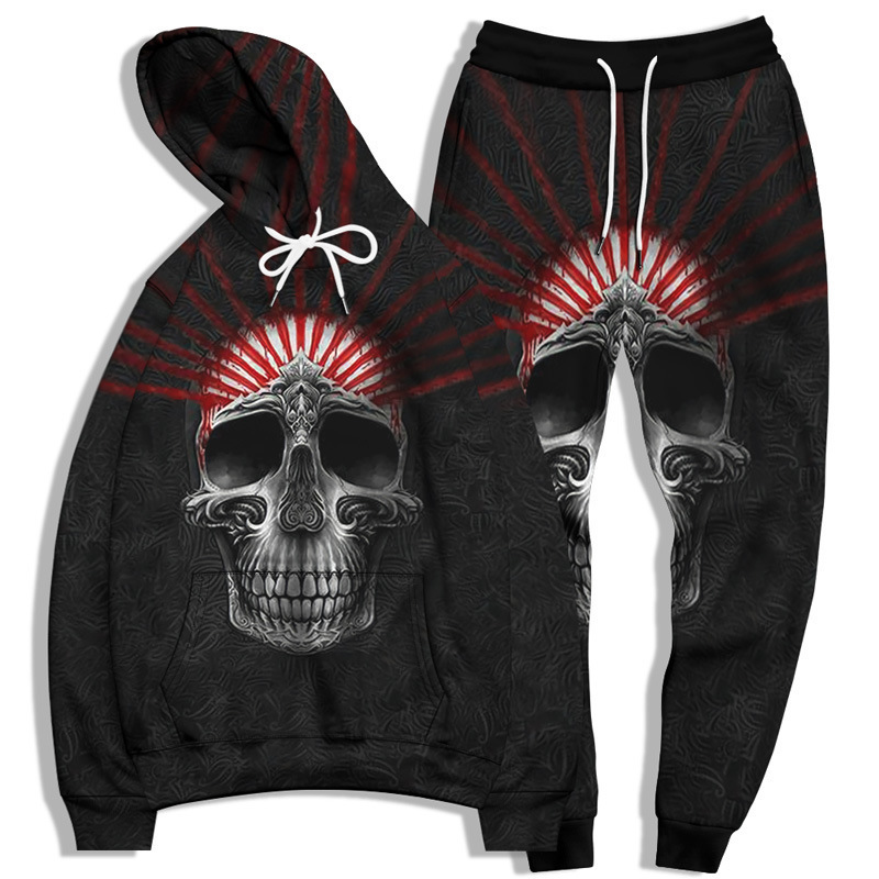 New designer fashion men's sportswear skull digital print hoodie men's fashion brand hoodie set