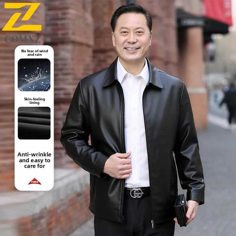 2025 New PU Leather Jacket Men Black Korean Style Slim Fit Lapel Motorcycle Outerwear Autumn Casual Faux Leather Coat for TrendT251029