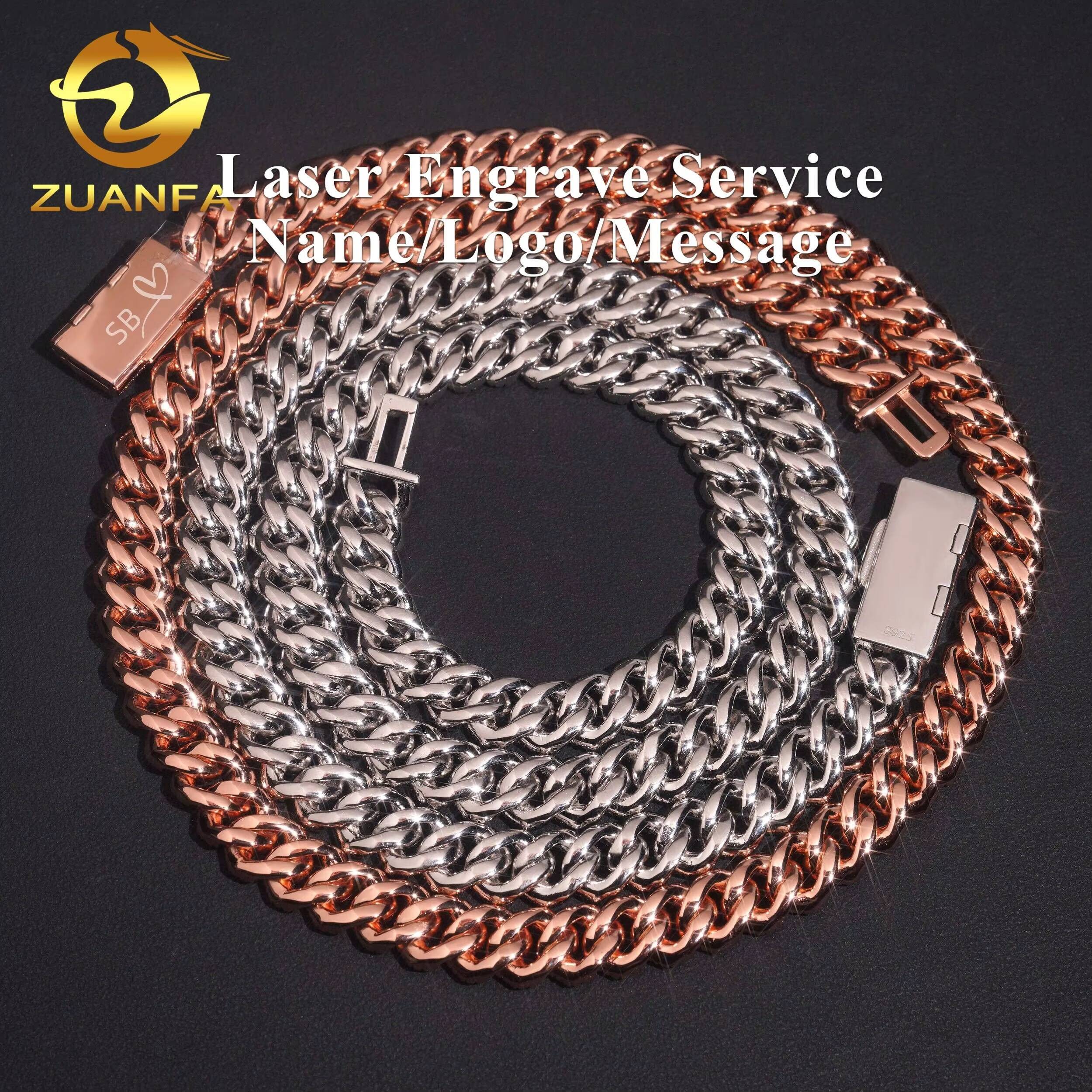 Real Gold Plated 10mm Moissanite Chain Cuban Links Prong Chain Pass Diamond Tester 925 Silver Cuban Link Chain Necklace