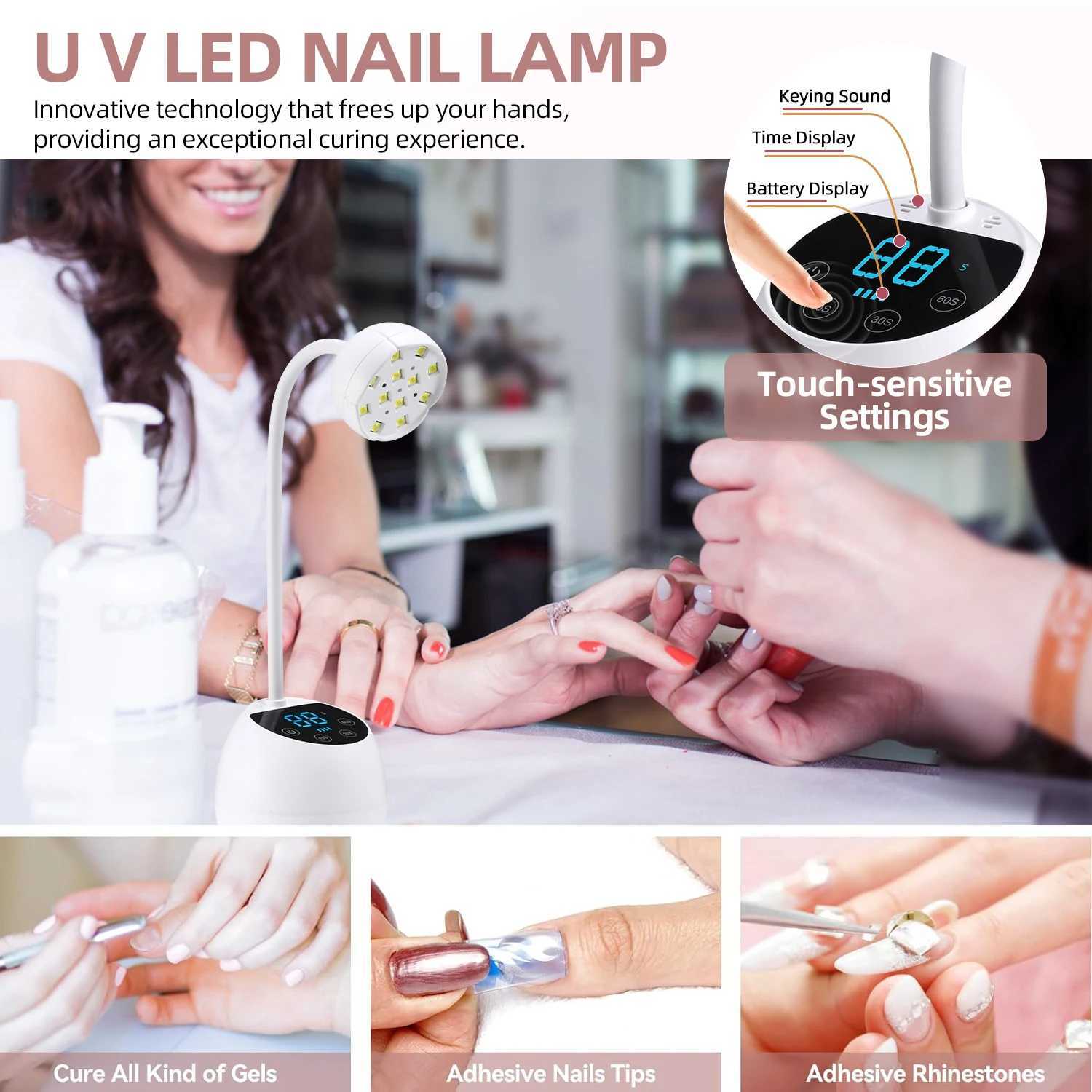 Cordless Nail Lamp LED UV Nail Dryer Rechargeable Auto Sensing Touch Control Fast Drying Nail Light 360 Bendable Table Lamp J251115