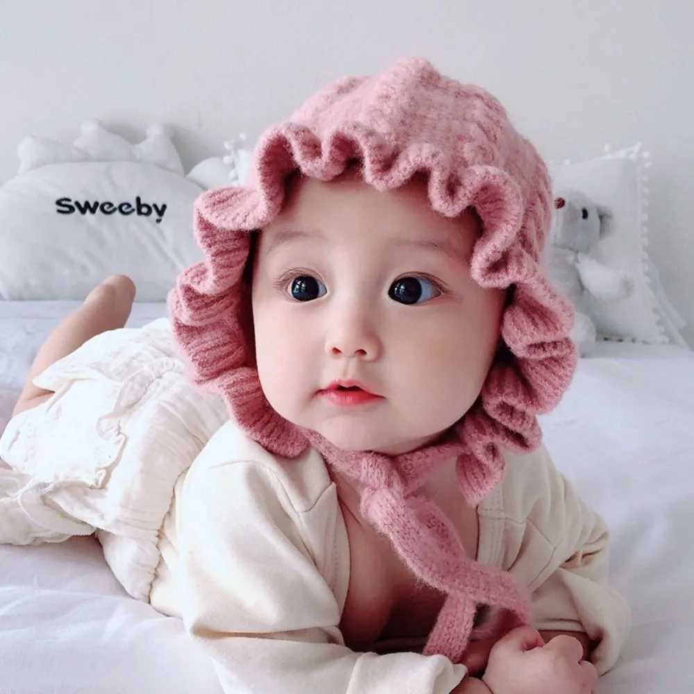 Cute Autumn and Winter Infant Hat Adjustable Warm Knitted Hat Lace Edge Ear Protection Baby Hooded Hat 02Years251028