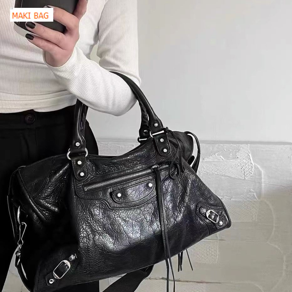 New French motorcycle bag soft suede ABG spicy girl rivet bag cowhide crossbody bag designer bag handbag women's shoulder bag crossbody bag