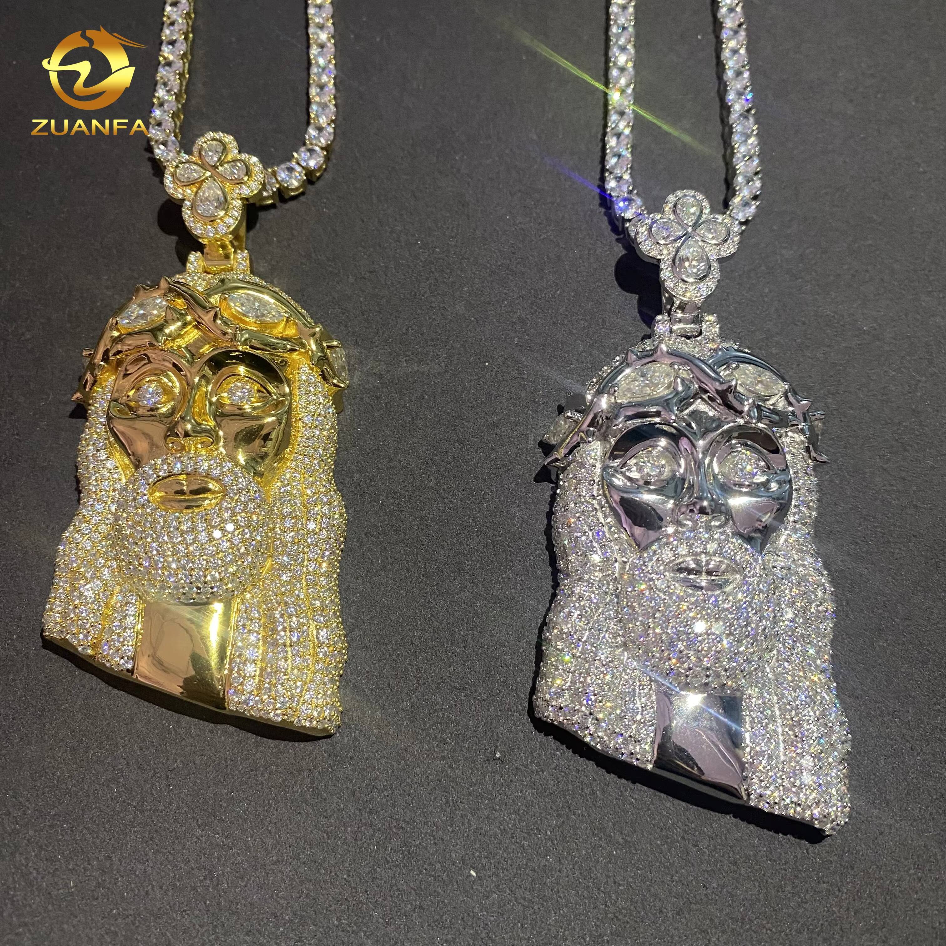 GRA Certificate Fine Hip Hop Jewelry Iced Out VVS Moissanite Pear Cut Diamond Pendant 925 Silver Jewelry Jesus Pendant