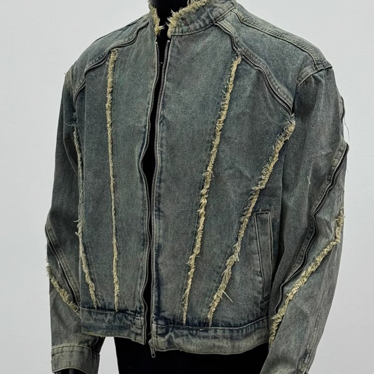American Style Frayed Washed Denim Jacket For Designer Jacket Men Spring And Autumn Trendy Brand Vintage Design Cool And Loose Fit Couple's Jacke