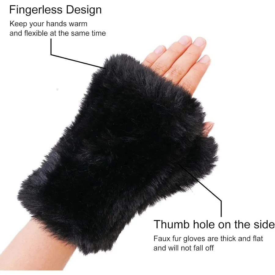Women Faux Fur Fingerless Gloves Soft Winter Gloves with Furry for Outdoor Activities Ideal Winter Warm Costume Accessor 251029