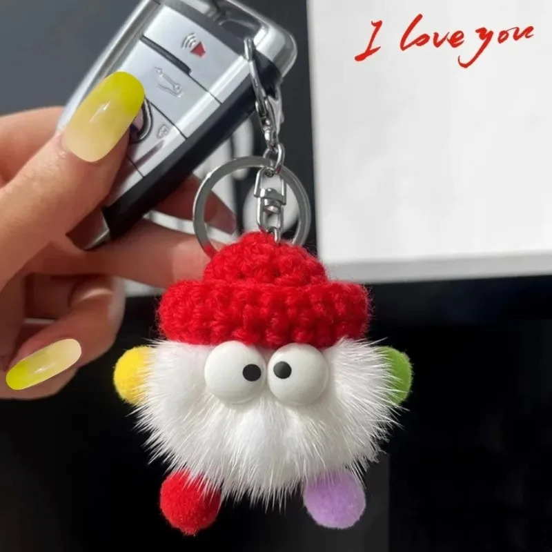 Cute Mink Fur lanyard Briquettes Keychain Car KeyRing Pendant Plush School Bag Pendant Gift kawaii backpack keychains 251029