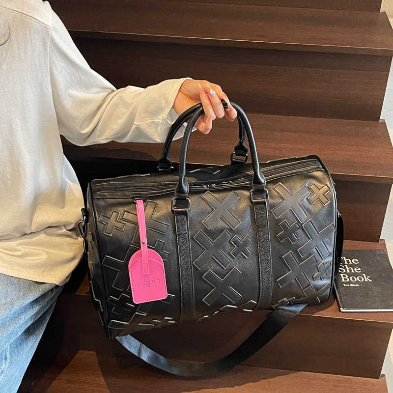 Fashionable PU embossed travel bag, women's handheld large capacity boarding bag, business travel sports, dry and wet separation storage, fitness