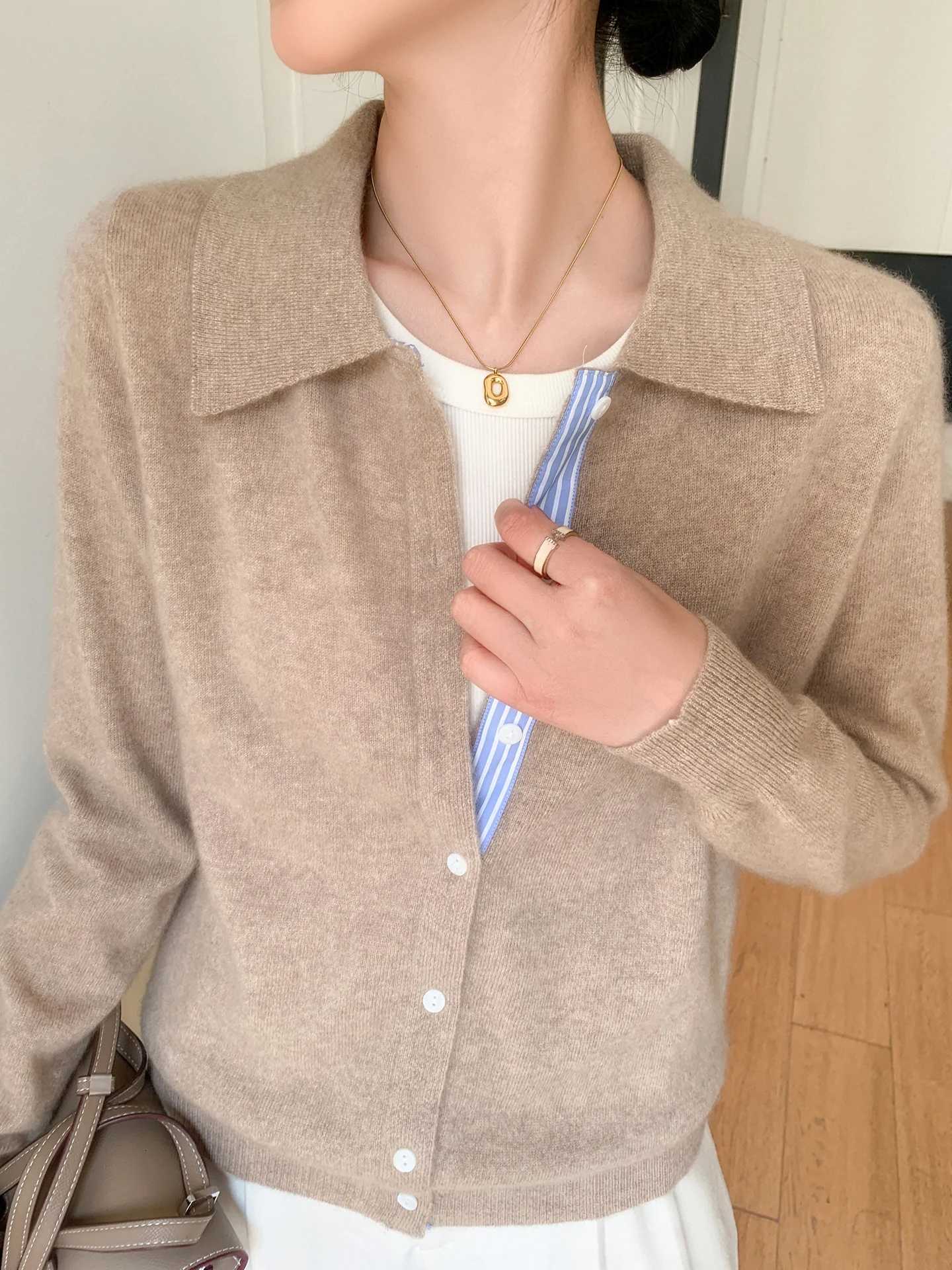 Women Cardigans Single Breasted Polo Collar Fake Two Pieces Long Sleeves Autumn Winter Fashion Korean Knitted Pullovers JumperT251028