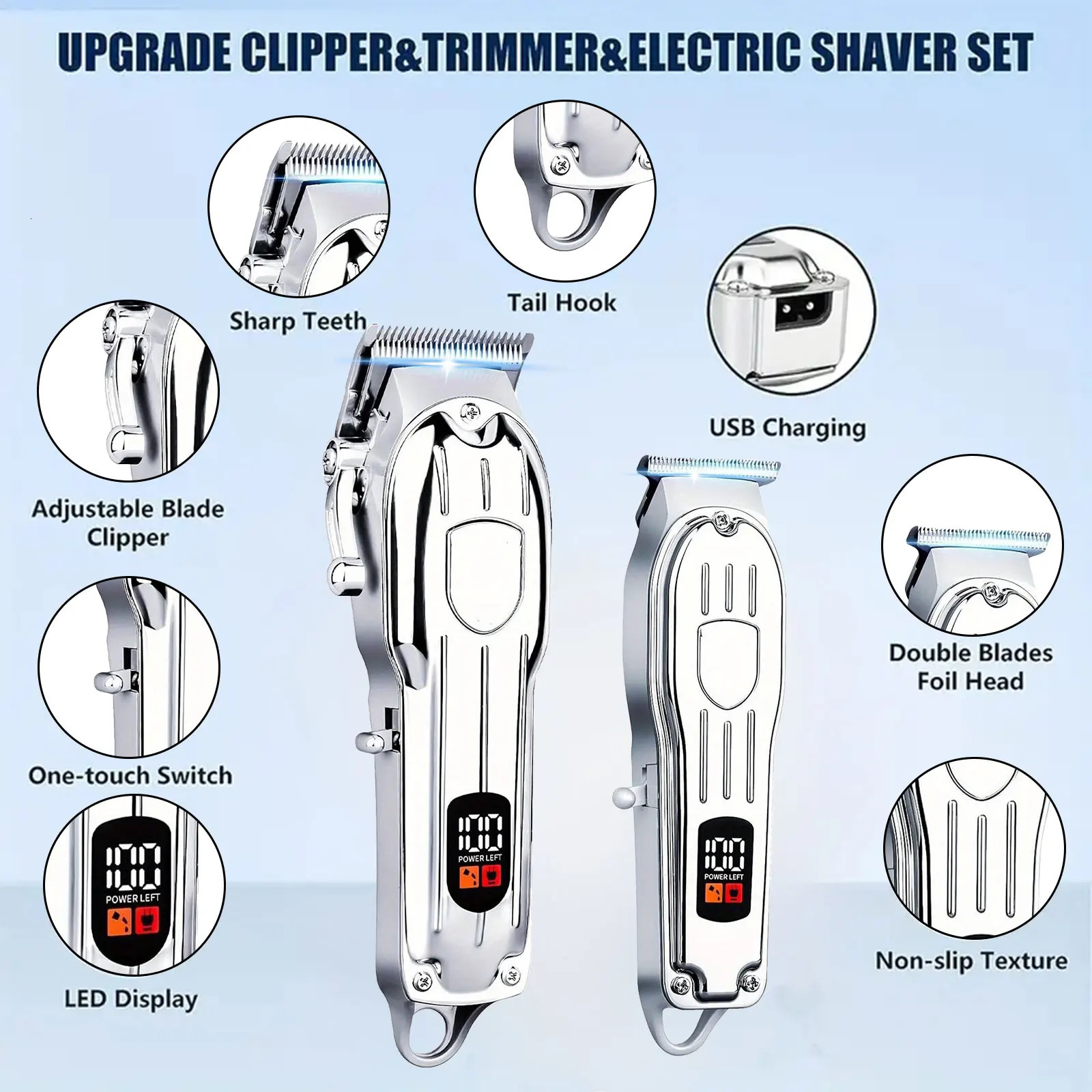 Professional Hair Clippers and Zero Gapped Trimmer for Men Cordless Barber Clipper KitRechargeable LCD Display Gifts 251029