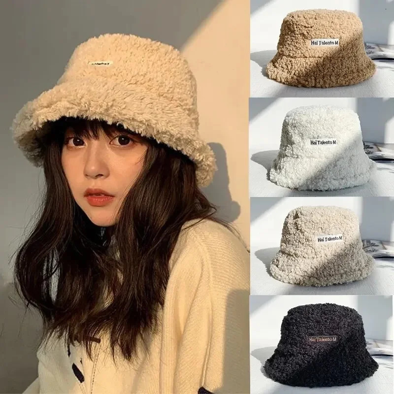 Womens Versatile Net Red Lamb Hair Fisherman Hat AutumnWinter Korean Fashion Hat 251029