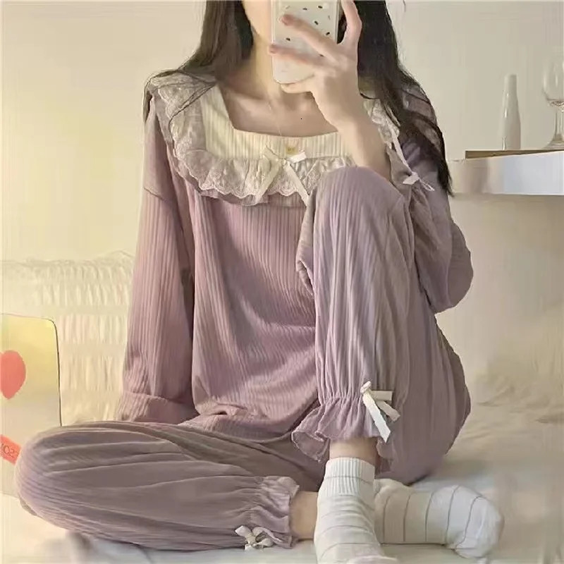 Pajamas Female 2 Sets Of Homewear Girls Spring And Autumn LongSleeved Trousers Sweet Student Princess Style Cute Set 251029
