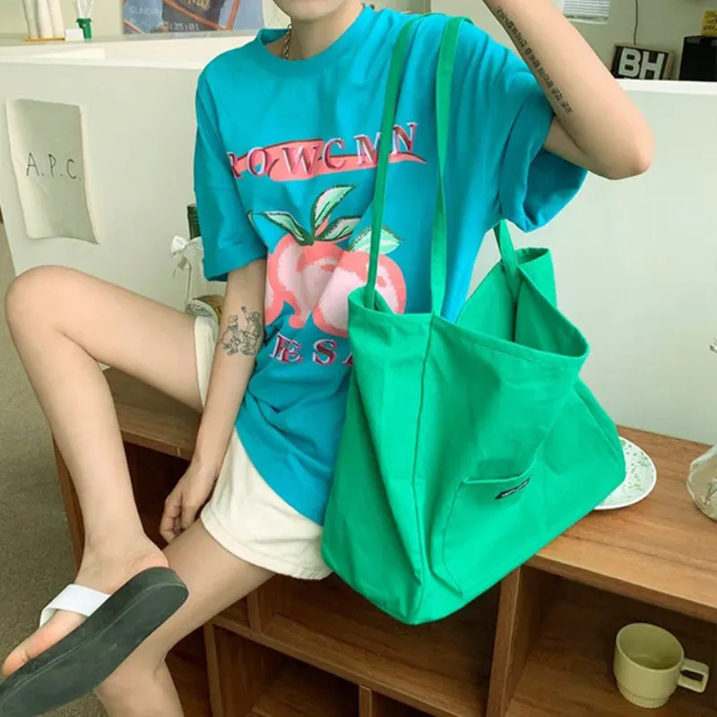 Korean style Canvas Tote Bags For Women Large Capacity Handbag Casual Shoulder Bag Shopping Bag Gilr Purse bolsa feminina 251029