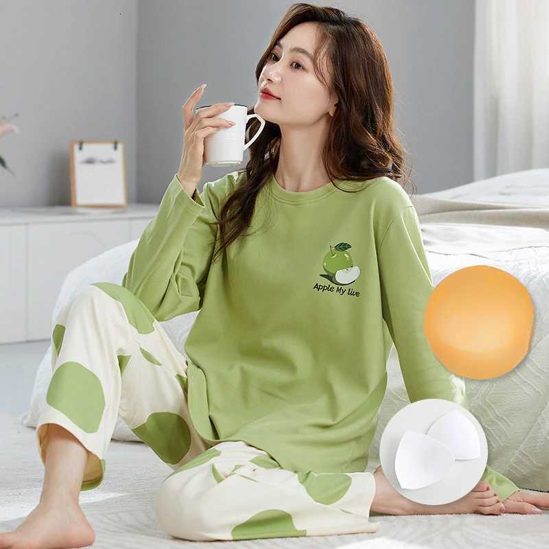 Womens Longsleeved Cotton with Corset Pajamas Homewear Ms Korean Version of The Cartoon Cute Casual Womens Clothing WomenT251029