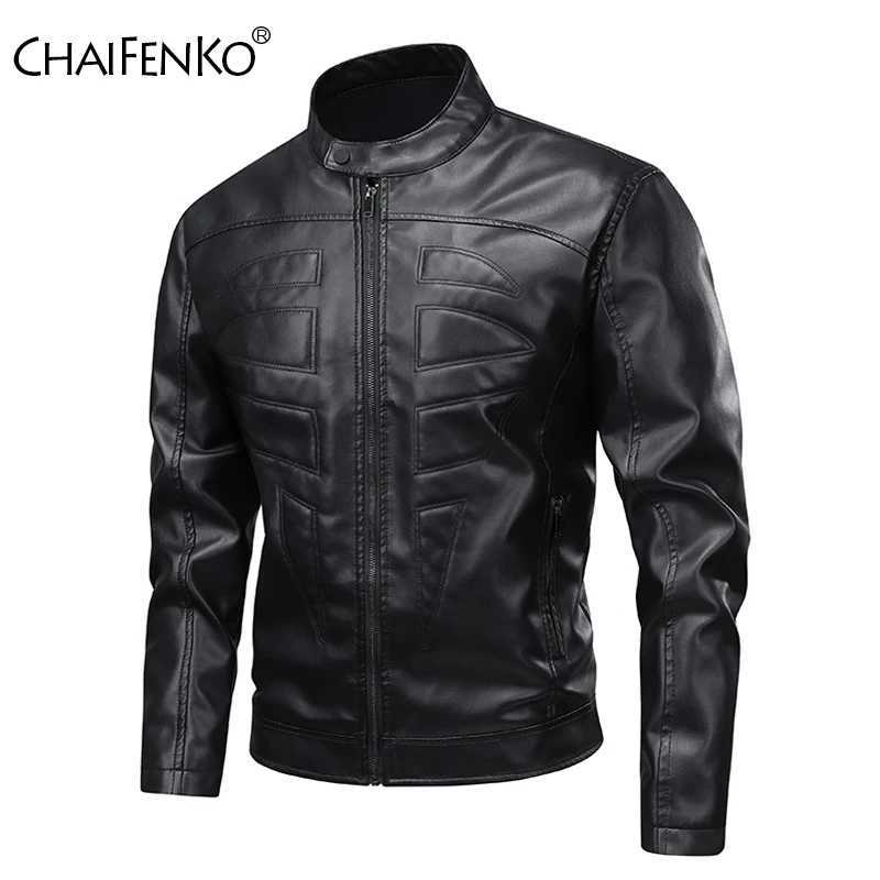 New Casual Breathable Men Tops Outdoors Fashion Stand Collar Solid Comfort Coat Autumn Winter Retro Windproof Leather Jacket MenT251029