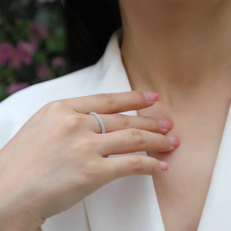 Customizable 3Row Moissanite Eternity Wedding Ring High Quality 14K18K Plating Gold Luxury Brilliant Cut Silver Jewelry Women