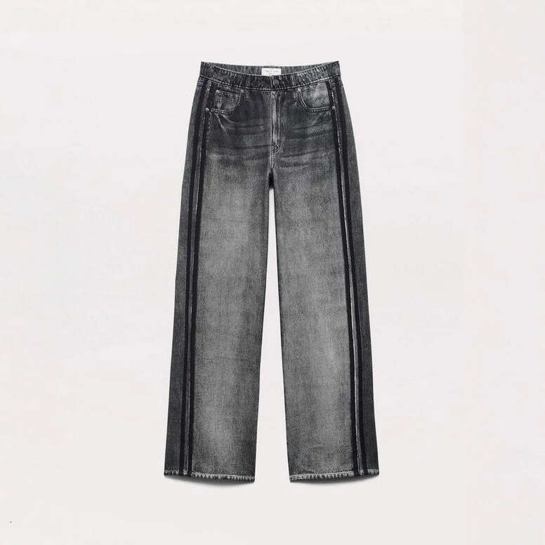 New Cotton Imitation Denim Printed Casual Wide Leg Sports Track Pants Women 2025 Spring and Autumn
