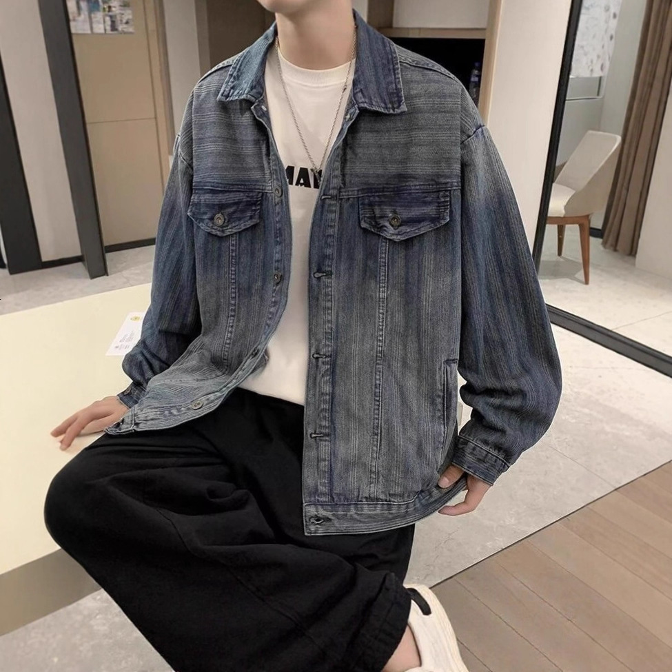 Spring And Autumn Designer Jacket Design Sense Niche Casual Trendy Loose Workwear Striped Denim Jacket Men's Top