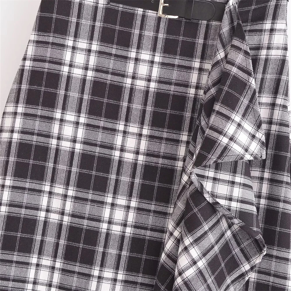 Womens single breasted pocket with plaid long sleeved lapel shirt high waist slim fit skirt winter fashion set 251016