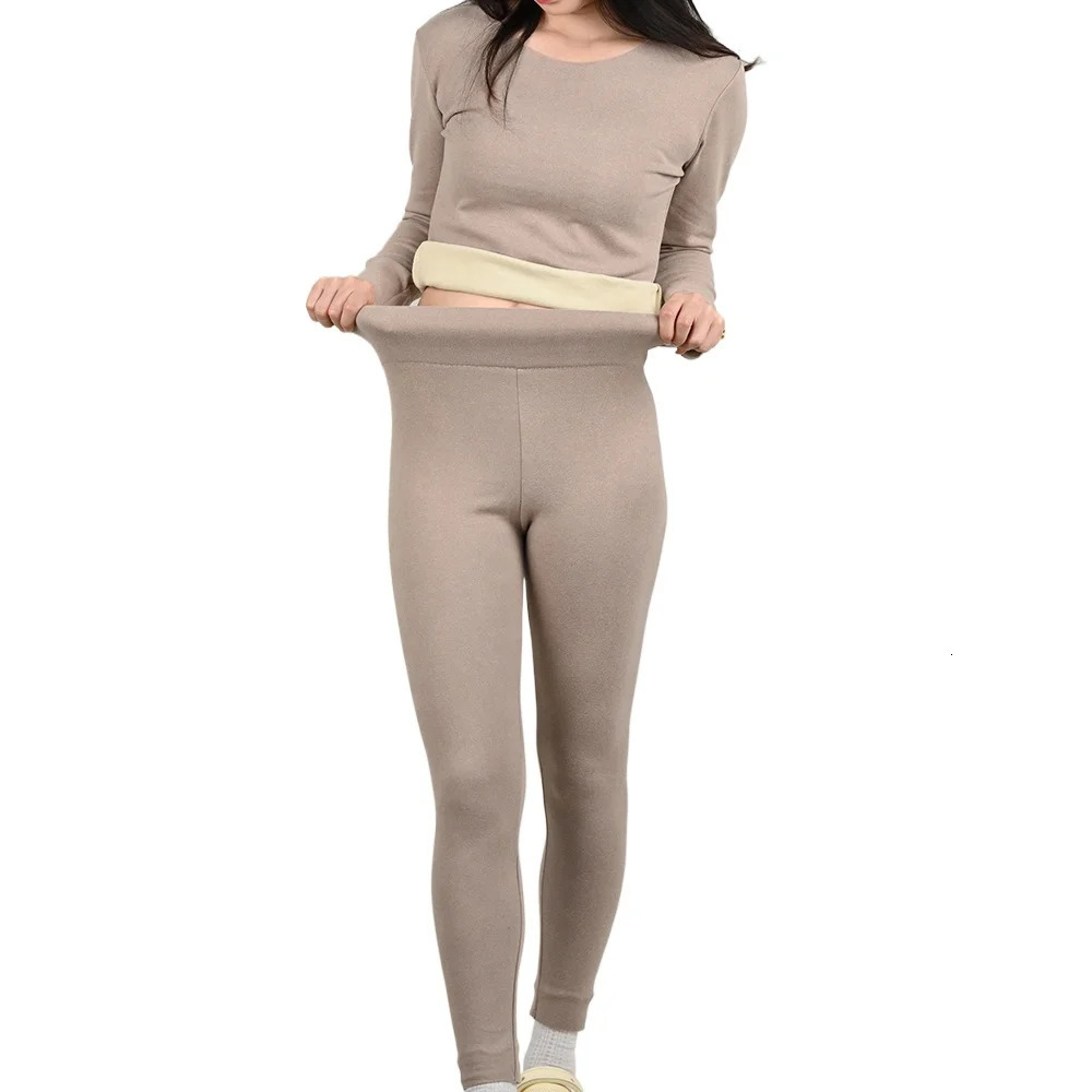 Womens Warm Underwear Set Seamless Thick Double Layer Winter LongSleeved Long Pants 2 Pcs Pajama 251029