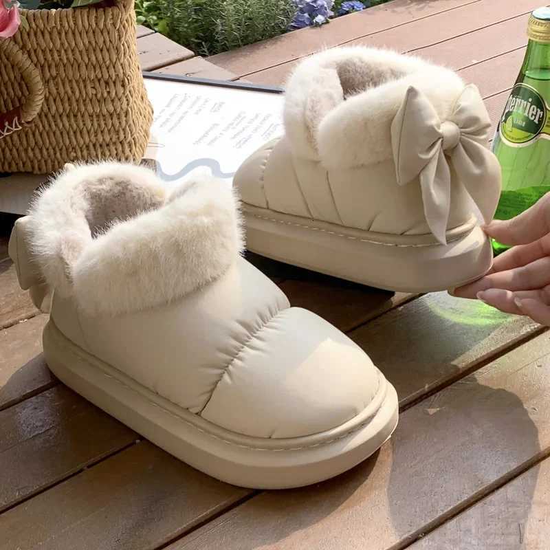 Warm Ankle Boots Winter Womens Bow Warmth Plush Bow Cotton Shoes New Waterproof Down Cloth Short Barrel Snow Boots Z251029